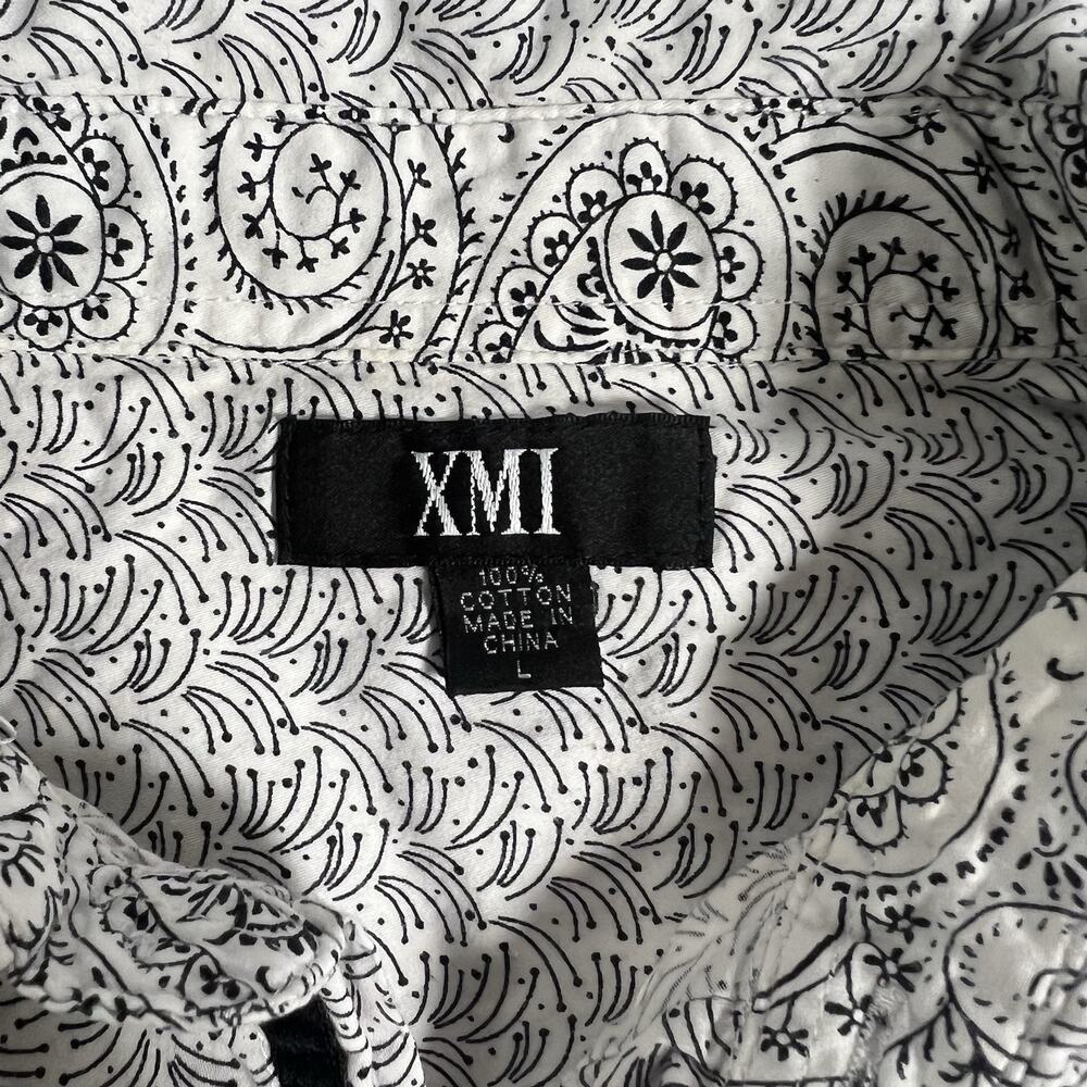 XMI Mens Dress Shirt Paisley White/Black Cotton Long Sleeve Button Front L - Picture 6 of 6